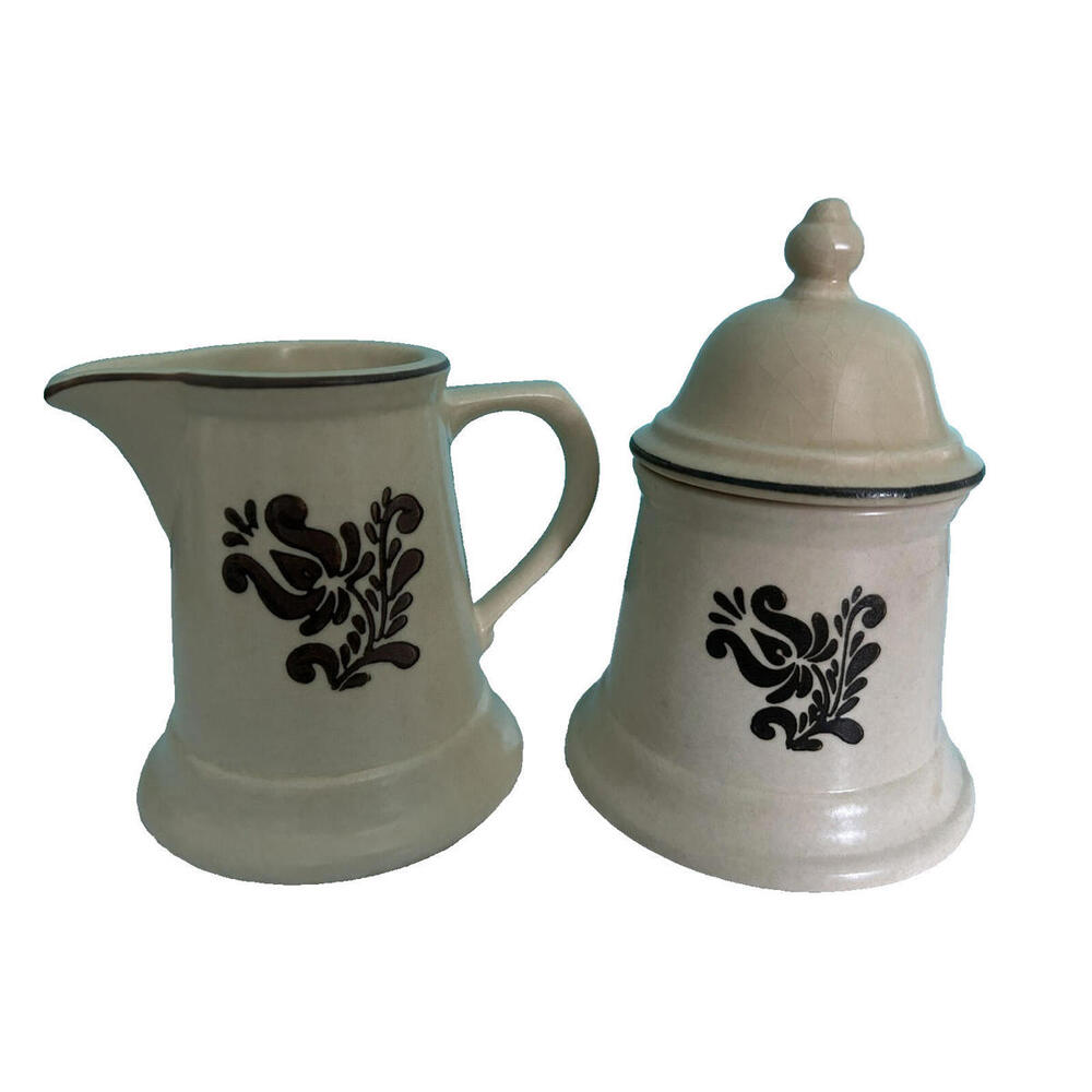Pfaltzgraff Village Creamer 6 24 and Sugar Bowl with Lid 6 22 USA Vintage